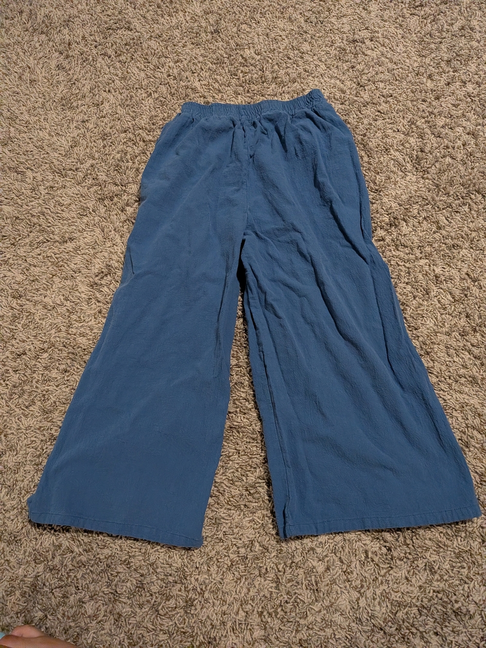 Blue 100% Cotton Capri Elastic Waist Pants